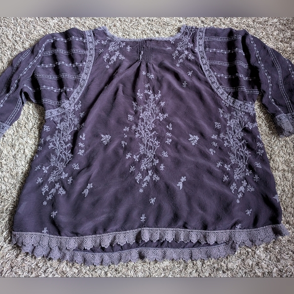 Johnny Was Purple Floral Embroidered Front Pockets Tunic Top 1X - Picture 9 of 9